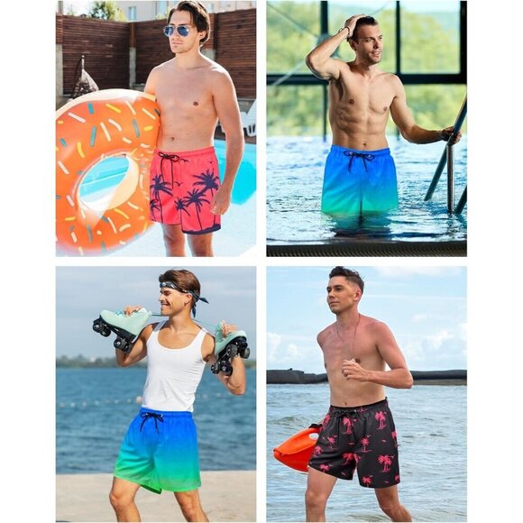 ✨Men Blue Swim Trunks Bathing Suits Board Beach Swim with Zipper Pocket Shorts - Picture 6 of 7